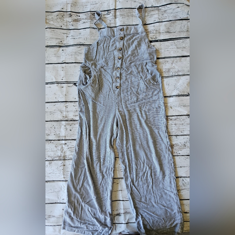 Hollister Light Gray Pinstriped Button-Front Jumpsuit